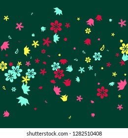 Delicate Floral Pattern with Simple Small Flowers for Greeting Card or Poster. Naive Daisy Flowers in Primitive Style. Vector Background for Spring or Summer Design.
