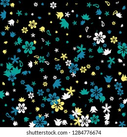 Delicate Floral Pattern with Simple Small Flowers for Greeting Card or Poster. Naive Daisy Flowers in Primitive Style. Vector Background for Spring or Summer Design.
