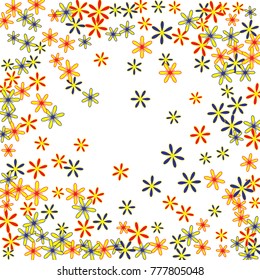 Delicate Floral Pattern with Simple Small Flowers for Greeting Card or Poster. Naive Daisy Flowers in Primitive Style. Vector Background for Spring or Summer Design.