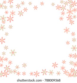 Delicate Floral Pattern with Simple Small Flowers for Greeting Card or Poster. Naive Daisy Flowers in Primitive Style. Vector Frame for Spring or Summer Design.