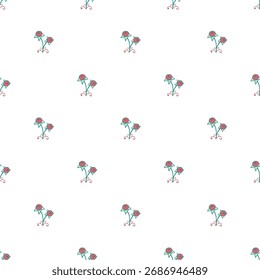 zartes florales Muster mit kleinen Tee- und roten Blumen auf weißem Hintergrund