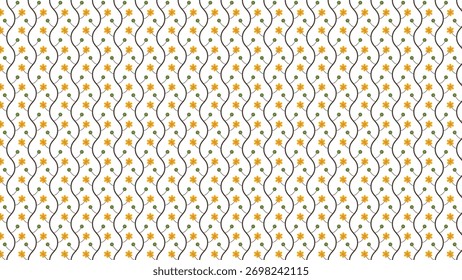 Delicate floral pattern with winding vines and small flowers creating a seamless and elegant design