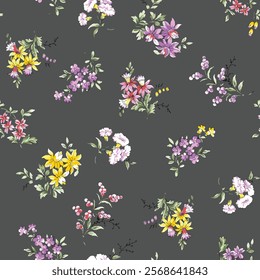 Delicate Floral Print on a Dark Gray Background