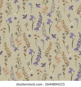 Delicate Floral Print Pattern on a Light Beige Background