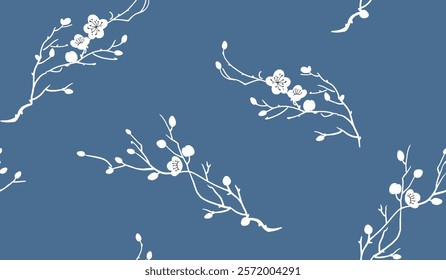 Delicate Floral Print Seamless Pattern on a Deep Blue Background