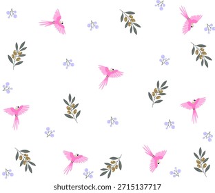 Delicate floral seamless pattern with cute birds vector design for paper cover fabric interior decor and other