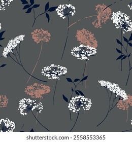 Delicate Floral Seamless Pattern in Dusty Gray with Blush Pink Accents