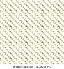Delicate floral seamless pattern featuring green vines with orange highlights against a white background, perfect for textiles, wallpapers, and decorative design applications.