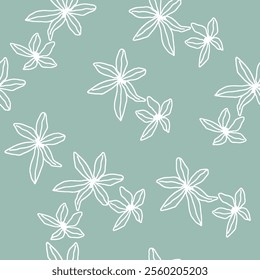 Delicate Floral Seamless Pattern on a Sage Green Background
