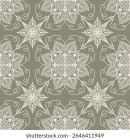 Delicado padrão floral sem emenda no fundo mocha. Papel de parede elemento de decoração de flor neutra. Vetor. Ornamento, tradicional, étnico, árabe, turco, índio, motivos. Modelo para tecido e papel de parede.