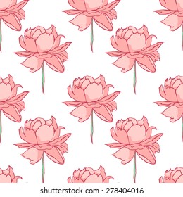 Delicate floral seamless pattern in pencil style of flowers. Delicate roses for wedding design. Line drawing. Spring background.