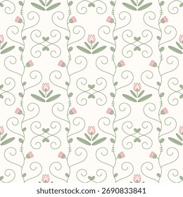 Delicate Floral Seamless Pattern with Pink Blossoms