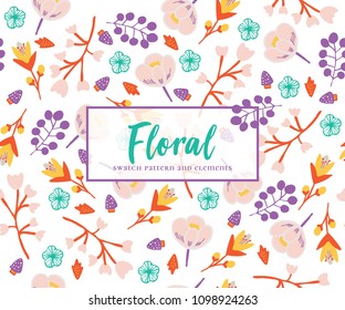 Delicate Floral seamless swatch pattern and elements 