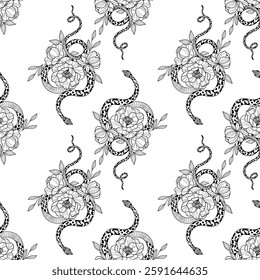 Delicate floral and serpentine dance in an intricate seamless pattern design