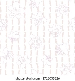 Delicada estriada floral en colores claros. Diseño sutil de impresión de superficie. Para tejidos, artículos de papelería, fondos y embalajes.