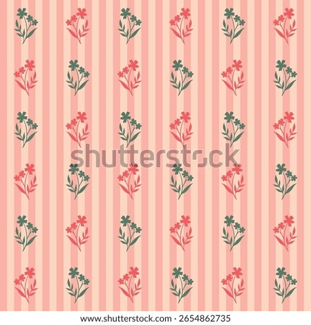 Delicate floral and stripes seamless pattern design in bright soft colors vector