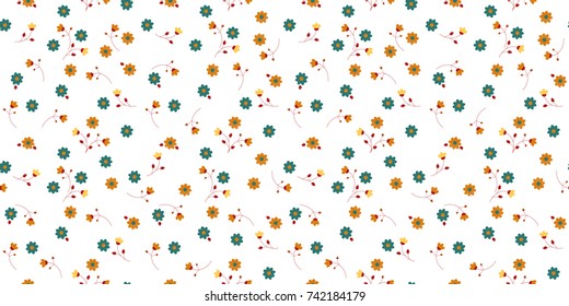 Delicate floral texture. Seamless small flowers pattern for design wrapping, textile, wallpaper, paper. Traditional cotton background. 