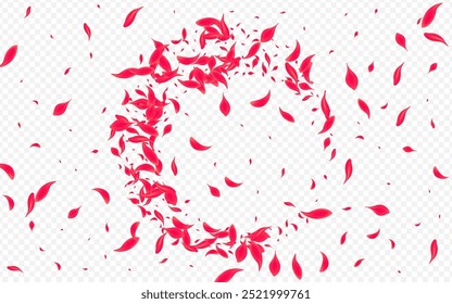Delicate Floral Vector Transparent Background. Fall Rose Pattern. Beautiful Blossom Blur Cover. Red Spring Sakura Banner.