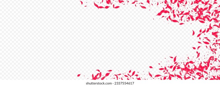 Delicate Floral Vector Transparent Panoramic Background. Falling Flower Design. Red Peach Spring Frame. Beautiful Blur Cherry Poster.