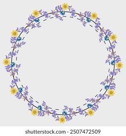 Delicate Floral Vector Wreath with Flowers on a White Background
