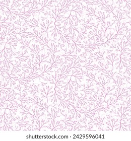 Delicate floral vine seamless pattern with hand drawn plants elements for textile or wallpaper, scrapbook paper. Light pink vector background for coloring page.