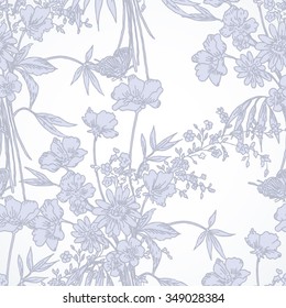 Delicate floral vintage pattern. Hand drawing. Seamless pattern for fabric, paper and other printing and web projects.