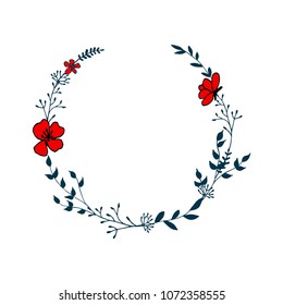 Delicate floral wreath. Hand drawn flowers frame. Vector illustration.