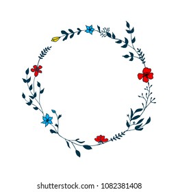 Delicate Floral Wreath Hand Drawn Flowers Stock Vector (Royalty Free ...