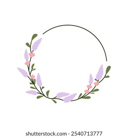 A delicate floral wreath with purple flowers and green leaves. Perfect for adding a touch of elegance and nature to your designs