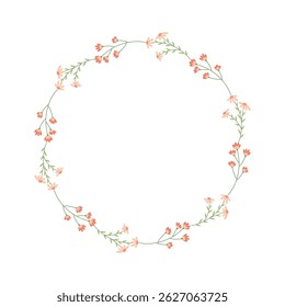 Delicate floral wreath with small hand drawn flowers on white background