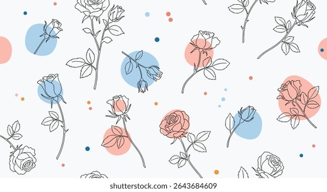 Delicate Florals and Abstract Circles Seamless Pattern for Textile Design and Decor