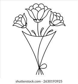 Delicado ramo de flores dibujado en estilo de arte de línea continua que simboliza la naturaleza, la elegancia, el romance y el minimalismo adecuados para proyectos de decoración floral y diseño botánico