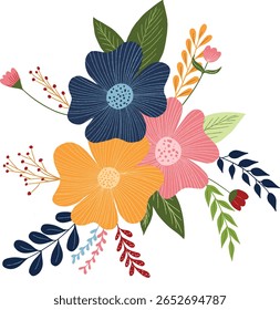  Delicate flower bouquets. Bunches of wildflowers. Vector illustration and wild plants for design projects.
