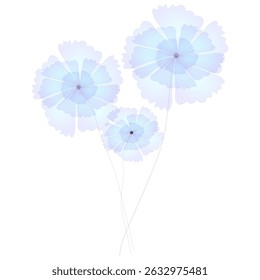 Delicate flower illustration. Light blue petals. Minimal vector bouquet. White background scene.