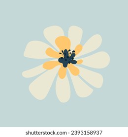 delicate flower on a dusty blue background. poster for the interior with a blooming bud in pastel colors.