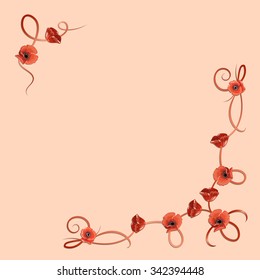 Delicate flower pattern with red poppies for greeting card or invitation design as a background.