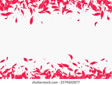 Delicate Flower Vector Transparent Background. Fall Petal Pattern. Beautiful Floral Blur Poster. Red Tender Lotus Cover.