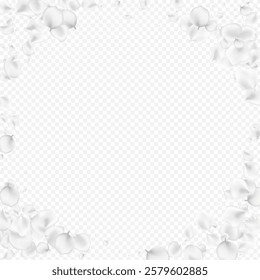 Delicate Flower Vector Transparent Background. White Blur Peach Texture. Beauty Sakura Pattern. Gray Blossom Tender Template.