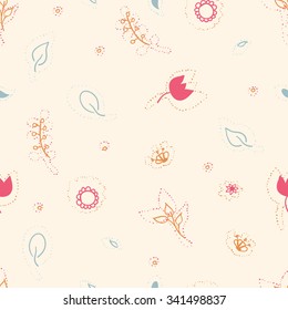 Delicate flowers. Background. Children. Hand drawn.