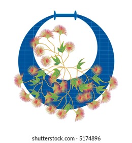 Delicate flowers in a blue basket