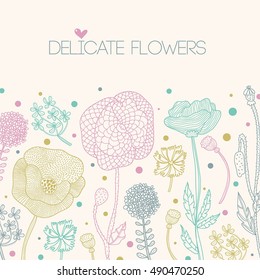 Delicate flowers. Cute vector postcard.