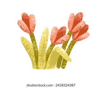 Delicate flowers, floral blossom. Gentle garden plant, blooms and leaf. Summer wildflowers, decorative design element. Botanical natural flat vector illustration isolated on white background