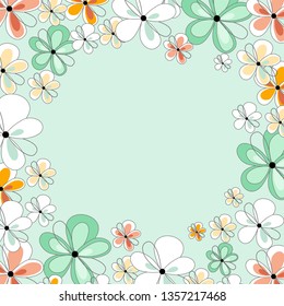 Delicate flowers on a pistachio background. Vector design.