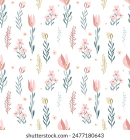Flores delicadas en colores pastel. Patrón sin fisuras, Elementos aislados. Ilustración vectorial