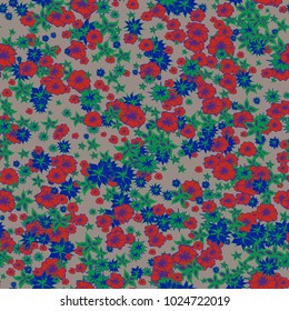 Delicate Flowers. Pattern in Autumn Blossoms for Print, Paper, Textile. Floral Background with Small Flowers. Trendy Pattern for Natural Design