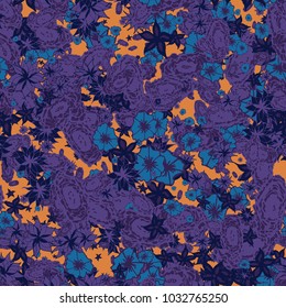 Delicate Flowers. Pattern in Autumn Blossoms for Print, Paper, Textile. Floral Background with Small Flowers. Trendy Pattern for Natural Design