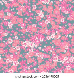 Delicate Flowers. Pattern in Autumn Blossoms for Print, Paper, Textile. Floral Background with Small Flowers. Trendy Pattern for Natural Design