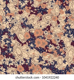 Delicate Flowers. Pattern in Autumn Blossoms for Print, Paper, Textile. Floral Background with Small Flowers. Trendy Pattern for Natural Design
