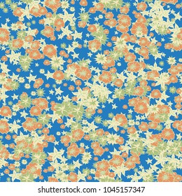 Delicate Flowers. Pattern in Autumn Blossoms for Print, Paper, Textile. Floral Background with Small Flowers. Trendy Pattern for Natural Design