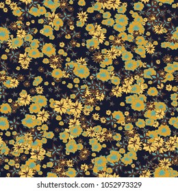 Delicate Flowers. Pattern in Autumn Blossoms for Print, Paper, Textile. Floral Background with Small Flowers. Trendy Pattern for Natural Design